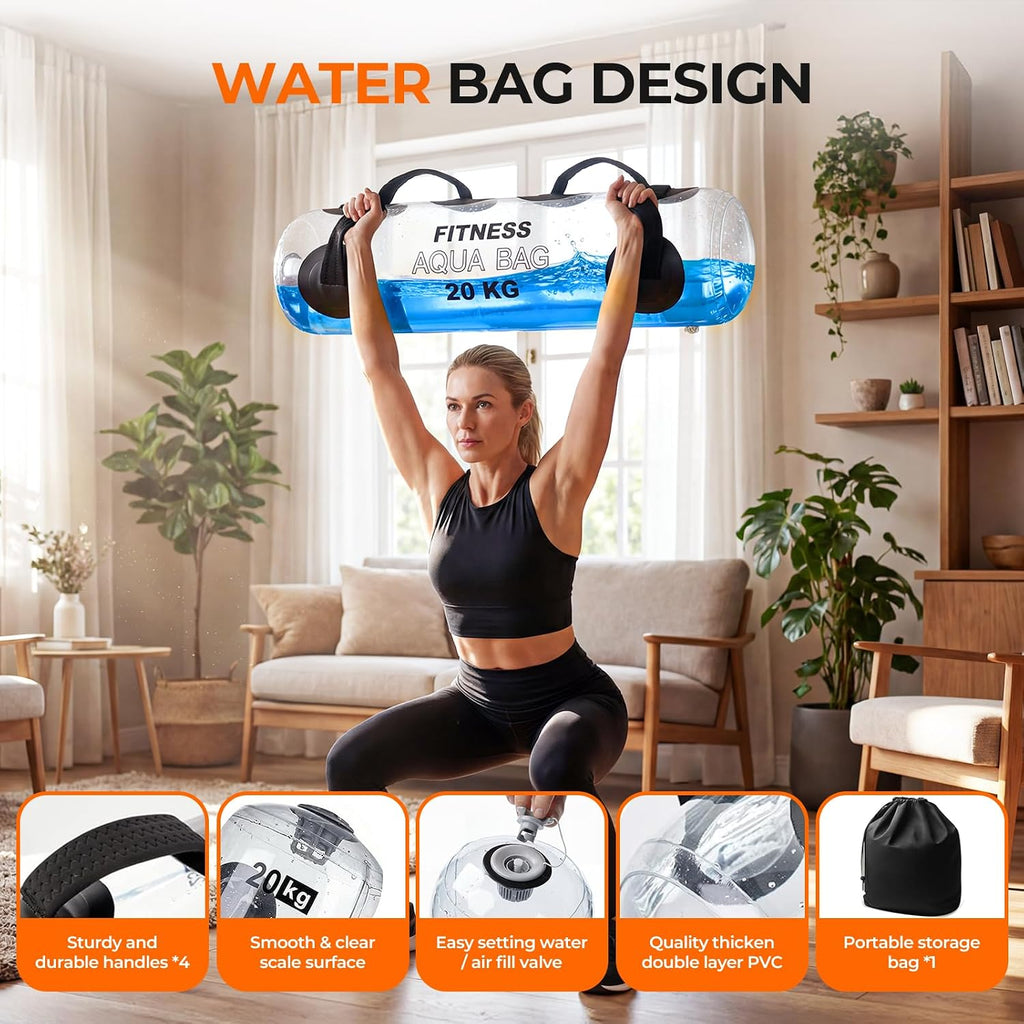 Water Weights Aqua Bag, 44 Lbs - Adjustable Portable Water Weight Workout Sandbag Alternative Stability Fitness Equipment for Strength Core Balance Training Full Body Exercise Home Gym