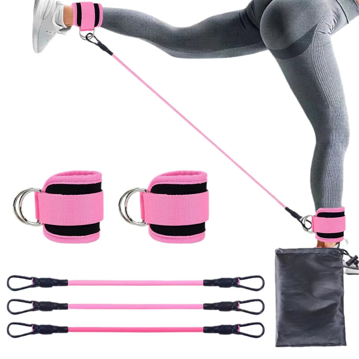 TPE Resistance Bands Ankle Straps for Glute Leg Workout, Home Gym Yoga Fitness Equipment - Men Women (Adjustable)